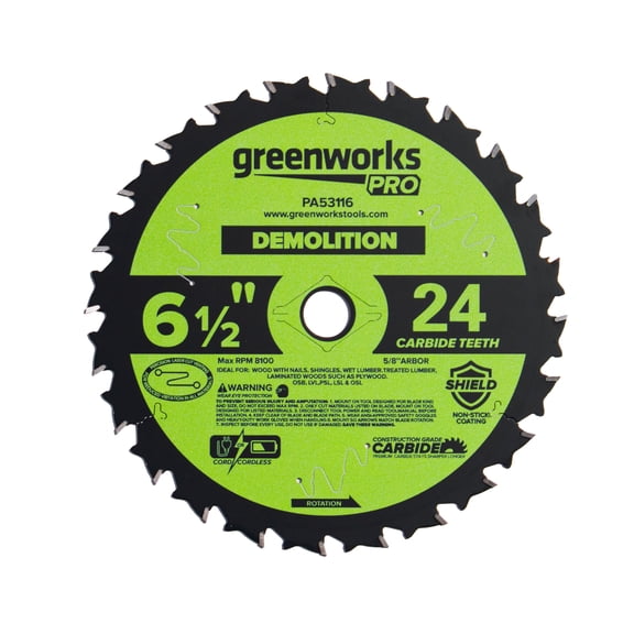 Greenworks Pro 24-Tooth 6-1/2" Demolition Circular Saw Blade, PA53116A1