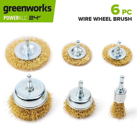 Greenworks 6PC Wire Brush Set, Removes Rust, Weld Scale, or Paint, for Use With Drill/Impact Drivers, PT54903A1