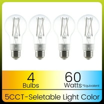Green Watt 5-CCT White Filament A19 LED Bulbs, 7-Watt (60W Equivalent) E26 Medium Base, Dimmable (4-Pack)