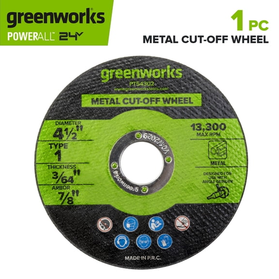 Greenworks 4-1/2" Type 1 Metal Cut-Off Wheel, for Use With Angle Grinder, Wet or Dry, for Ceramic Tile or Masonry, PT54302A1