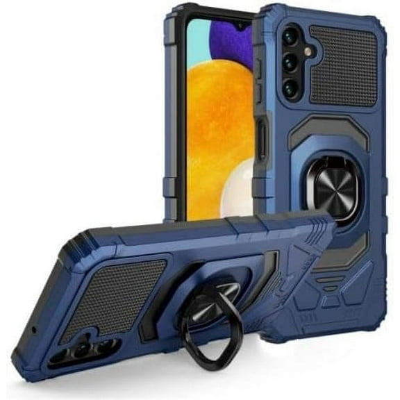 GW for Samsung Galaxy A15 5G Phone Case, with Tempered Glass Screen Protector, Impact Resistant Metal Ring Magnetic Support Kickstand Drop Protector Cover for Galaxy A15 5G (Blue)