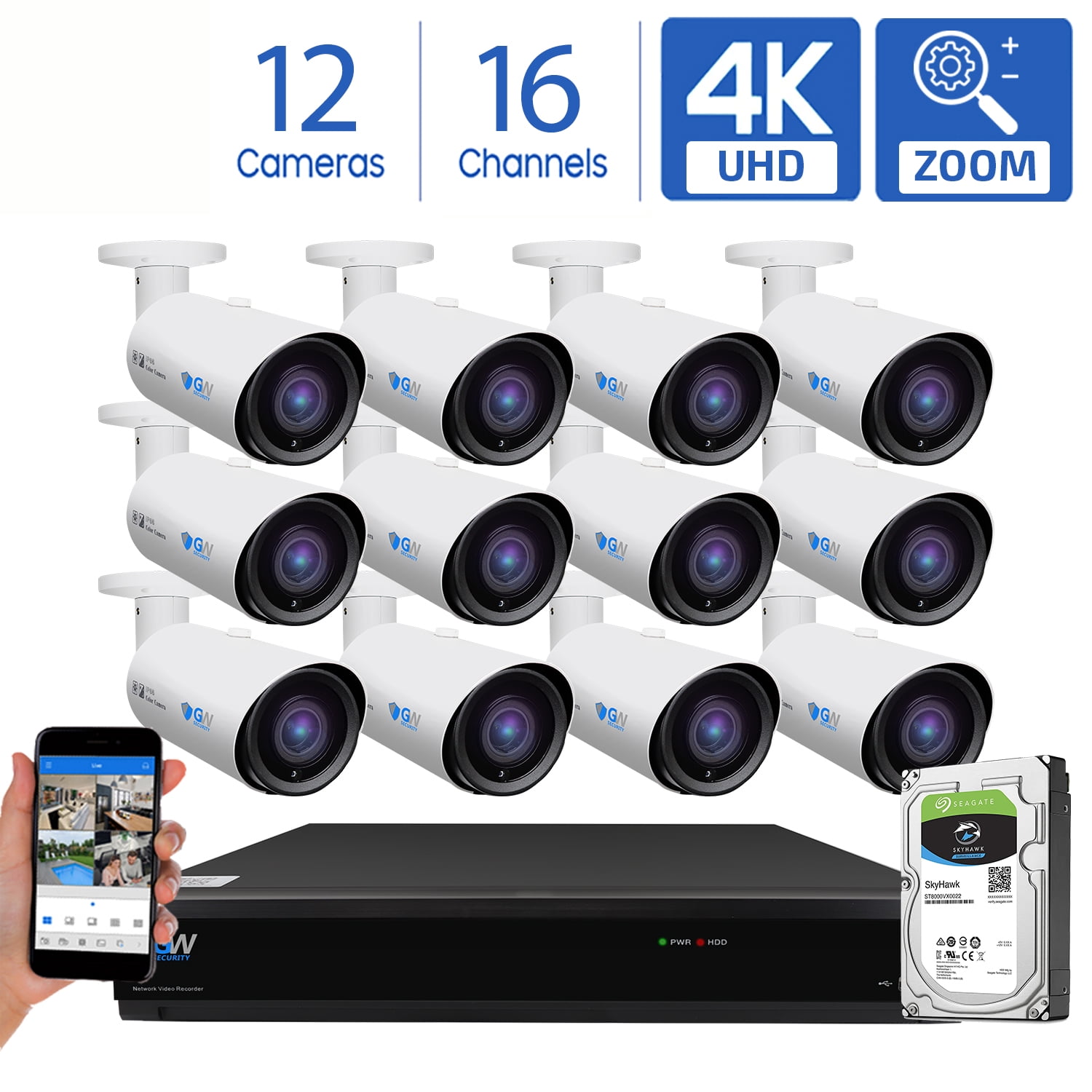 GW Security 16CH 4K H.265 CCTV DVR System, 8MP Outdoor/Indoor AI