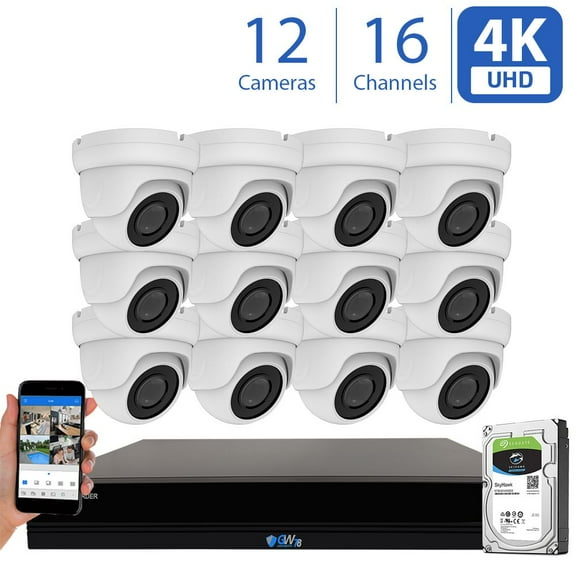 GW Security 16 Channel 8MP (4X 1080P) CCTV DVR Security Camera System with 12 x Ultra HD 4K 2160p AI Human Detection Waterproof Security Cameras,100ft IR Night Vision, 4TB Hard Drive