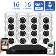 GW Security 16CH 4K H.265 NVR IP Camera Network PoE Surveillance System - 16 HD 5MP 1920P Weatherproof Outdoor / Indoor Dome Security Cameras