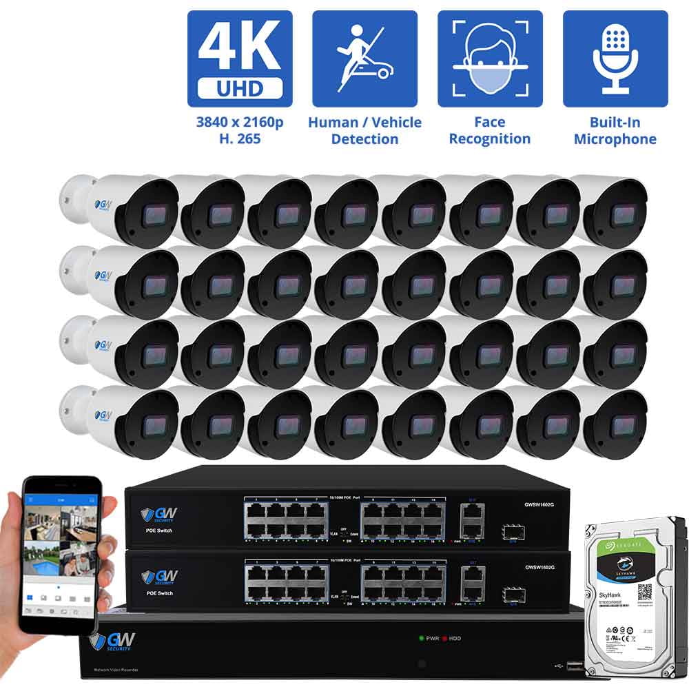 32 Channel 4K NVR Security System With AI Cameras - 8MP PoE Outdoor Surveillance With Night Vision