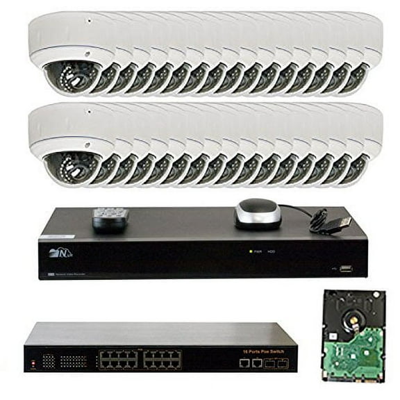 GW Security 32CH 1920P NVR Network IP Security Camera System - 32 x HD 1080P 5.0 Megapixel 2.8~12mm Varifocal Zoom 80ft IR PoE Dome Camera + 8TB Hard Drive - Support Quick QR Code Remote Access