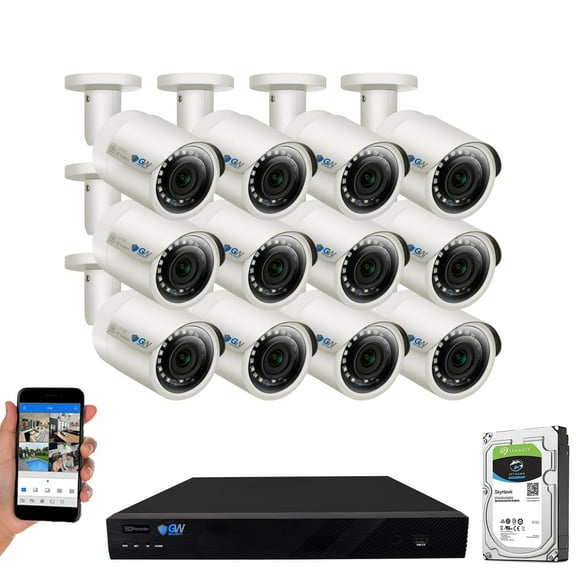 GW Security 5MP AI Human Detection IP Security Camera System with 16 Channel 4K H.265 NVR and (12) x IP PoE 1920P 5MP Outdoor Indoor Microphone Wide Angle Bullet Cameras 100 Feet Night vision