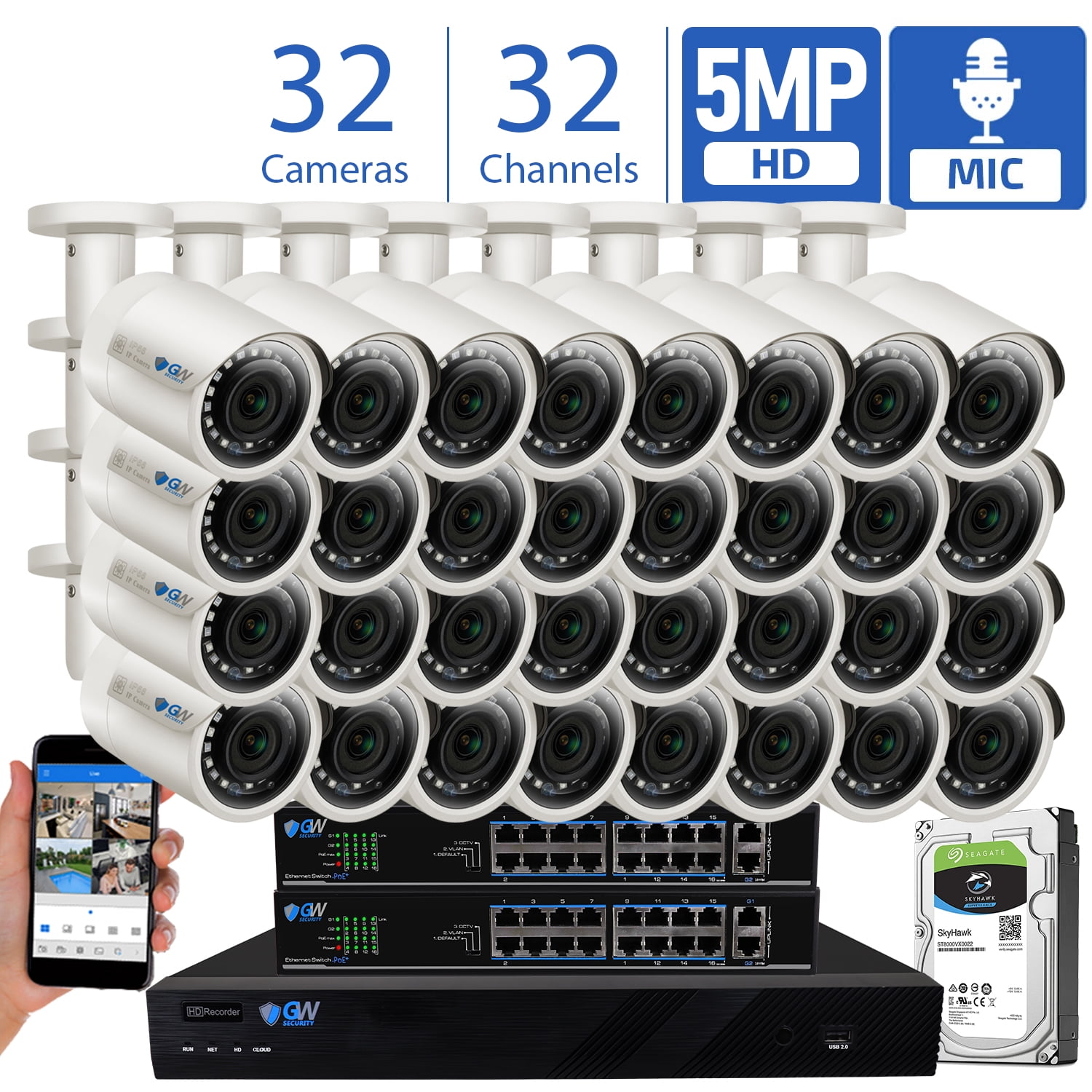 GW Security 5MP AI Human Detection IP Security Camera System with 32 ...
