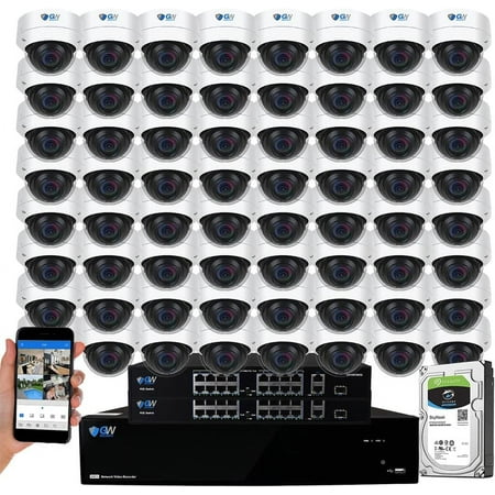 GW Security 64 Channel 12MP NVR UltraHD 4K Face/Human/Vehicle Detection PoE Security Camera System with 64 x 8MP IP Microphone AI Dome Camera, 100ft Night Vision, Outdoor/Indoor Surveillance Camera