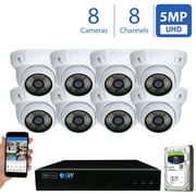 GW Security 8 Channel 4K H.265 NVR IP Camera PoE Smart AI Human Detection Surveillance System - 8 HD 5MP 1920P Weatherproof Outdoor / Indoor Dome Security Cameras