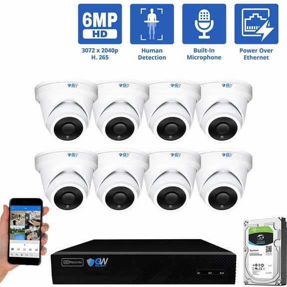 GW Security 8 Channel 4K NVR 5MP Smart AI Human Detection Security Camera System with (8) x IP PoE 5MP 1920P Outdoor/Indoor Microphone Dome Cameras 100 Feet Night vision, Free Remote Viewing