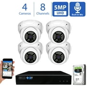 GW Security 8 Channel 4K NVR IP Camera PoE Smart AI Human Detection Surveillance System - 4 HD 1920P Weatherproof Dome Security Cameras for Outdoor/Indoor Use