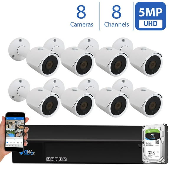 GW Security 8 Channel 5MP (2.5X 1080P) CCTV Surveillance DVR System with 8 x Super 5.0MP HD 1920p AI Human Detection Waterproof Security Cameras,100ft IR Night Vision, 2TB Hard Drive