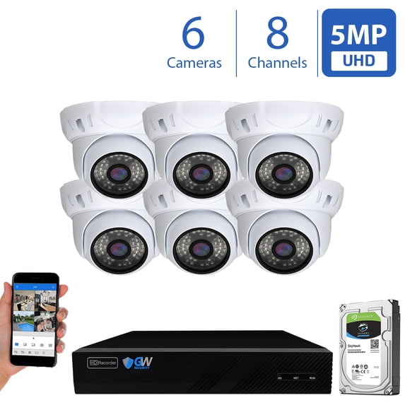 GW Security 8CH 4K NVR 5MP IP Camera Network PoE Surveillance System - (6) HD 1920P Weatherproof Outdoor / Indoor Dome Security Cameras