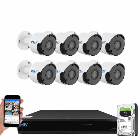 GW Security 8MP outdoor security camera system with 8 cameras, AI face, human, vehicle detection, 4K DVR, 2TB hard drive