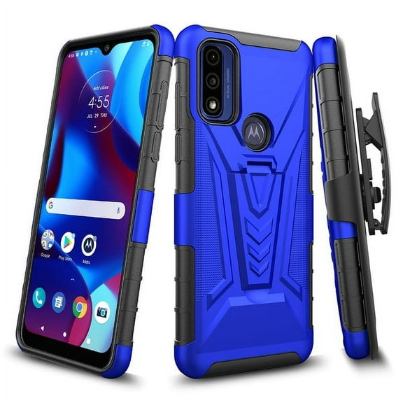 GW USA Case for Motorola Moto G Play 2023/Moto G Pure/Moto G Power 2022 Case with Tempered Glass Screen Protector Hybrid Cover with Kickstand Phone Belt Clip Holster - Blue