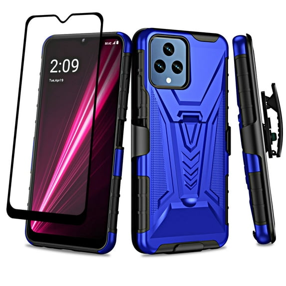 GW USA Case for T Mobile Revvl 6x 5G/Revvl 6 5G Case with Tempered Glass Screen Protector Hybrid Cover with Kickstand Phone Belt Clip Holster - Blue