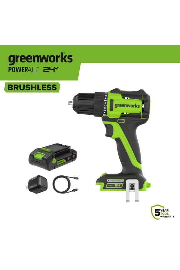 24V Brushless 3/8" Drill Driver with USB-C Battery, PowerAll
