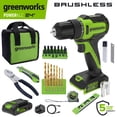 thumbnail image 1 of Greenworks PowerAll 24V Brushless 3/8" Drill Driver with 2Ah Battery and Hand Tools, PK301A1, 1 of 18