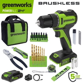 Greenworks PowerAll 24V Brushless 3/8" Drill Driver with 2Ah Battery and Hand Tools, PK301A1