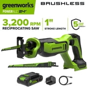 Greenworks PowerAll 24V 1" Reciprocating Saw with 2.0 Ah Battery, 30W Charger, and Blade