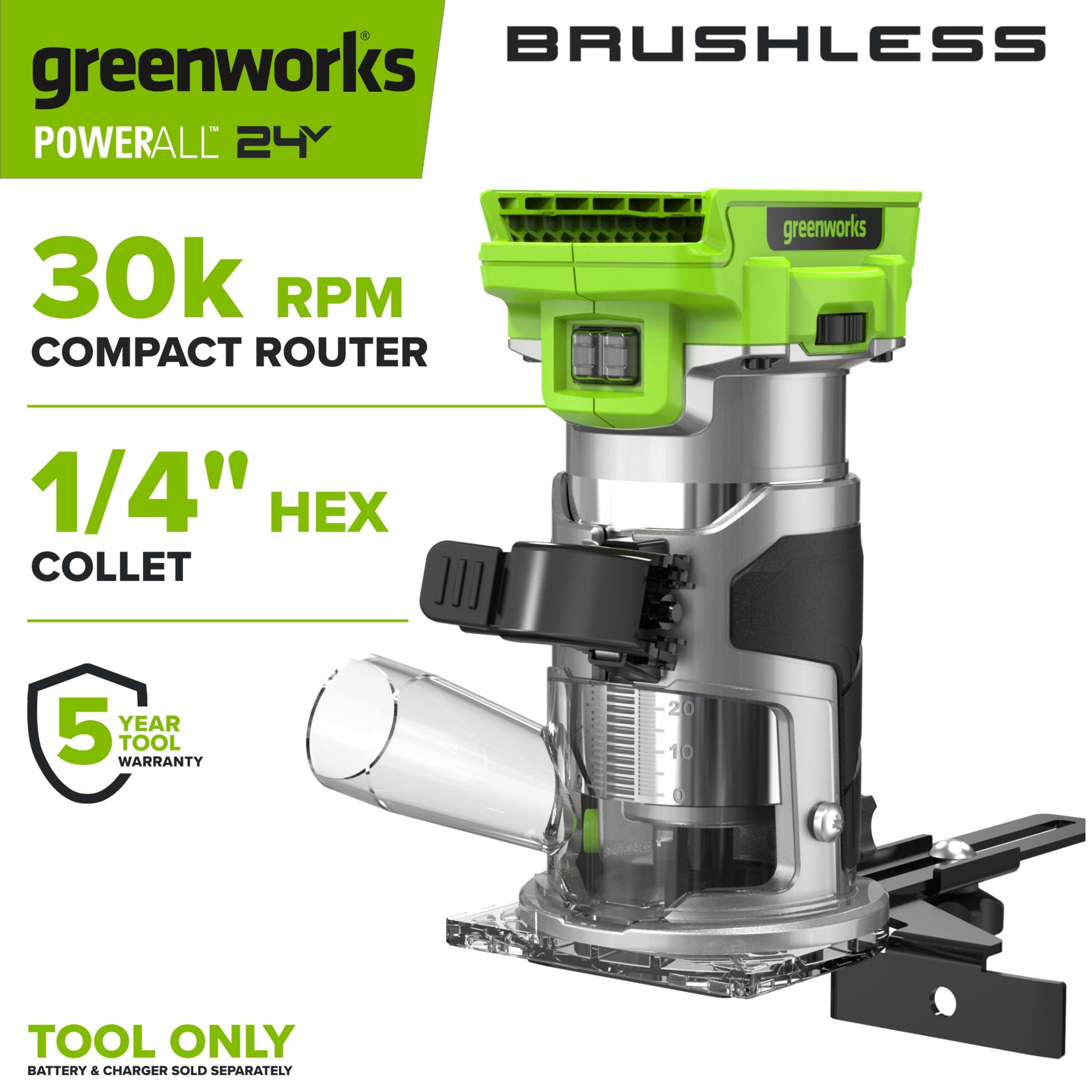 Greenworks PowerAll 24V Brushless Cordless Router, (Tool Only
