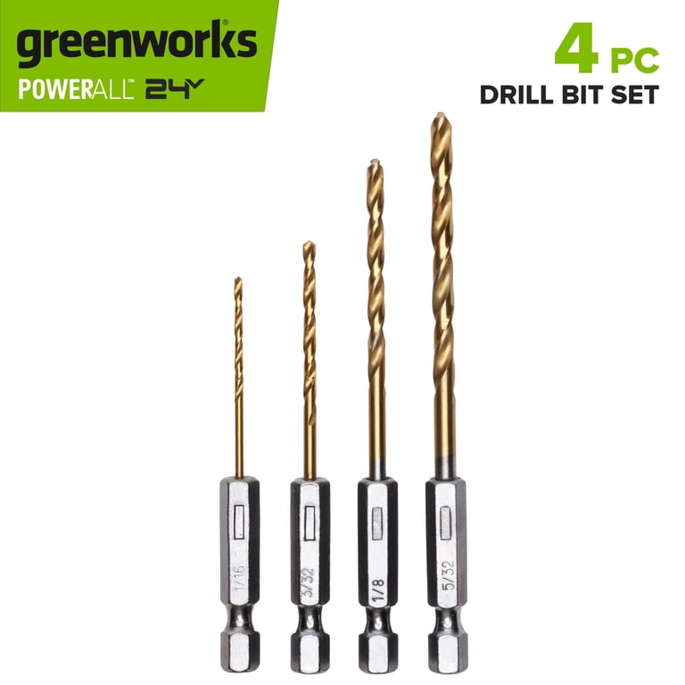 Greenworks 4PC Titanium Drill Bit Set for Metal, Wood, PVC or more
