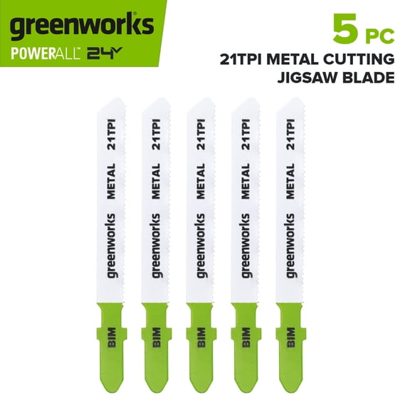 Greenworks 5-Pack of 3" Thin Metal Cutting Jigsaw Blades, Bi-Metal Steel, with 21 Teeth-Per-Inch