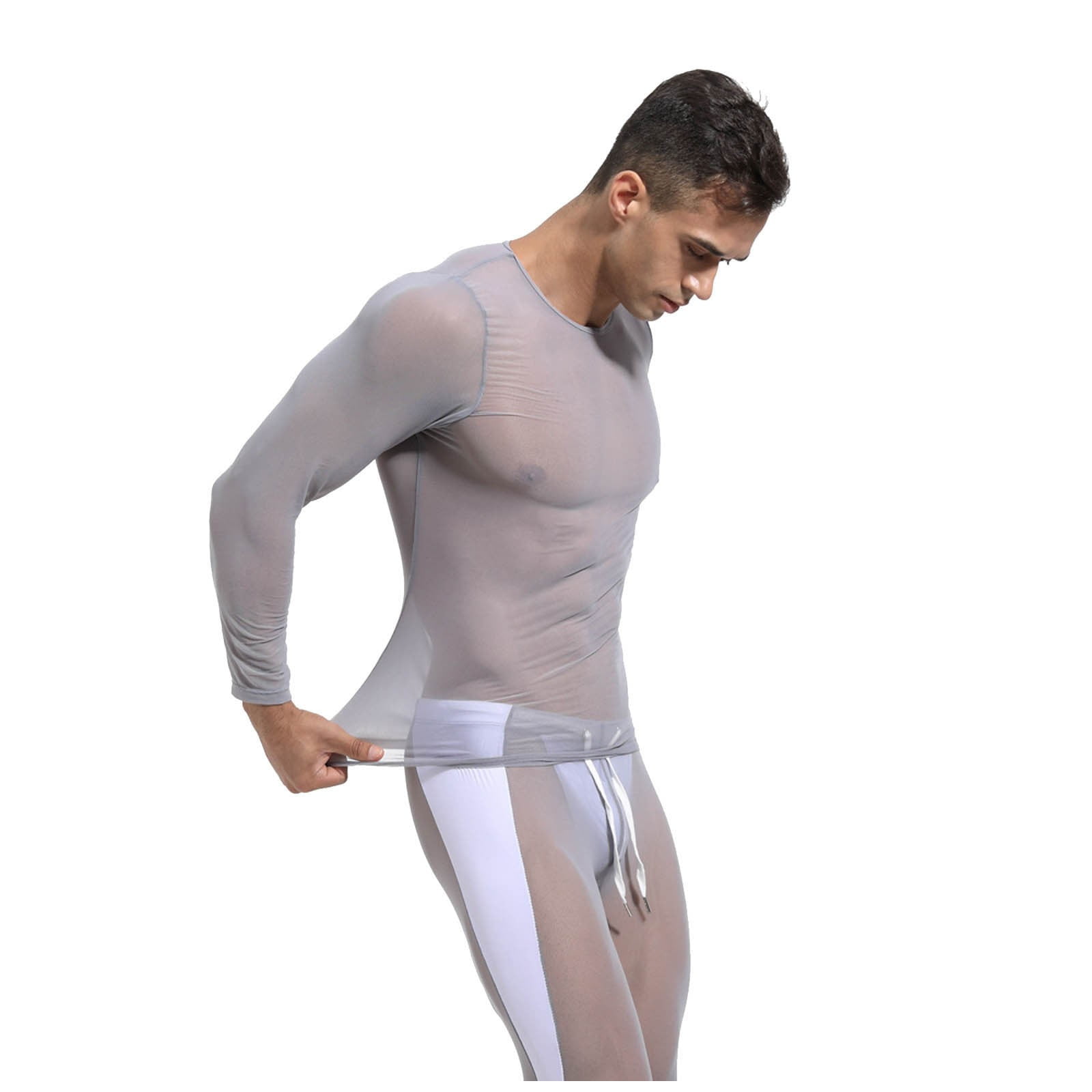 GWAABD Cooling Shirt Mesh Transparent High Elastic Mens Fitness Running  Cycling Sports Training Tights Long Sleeves 