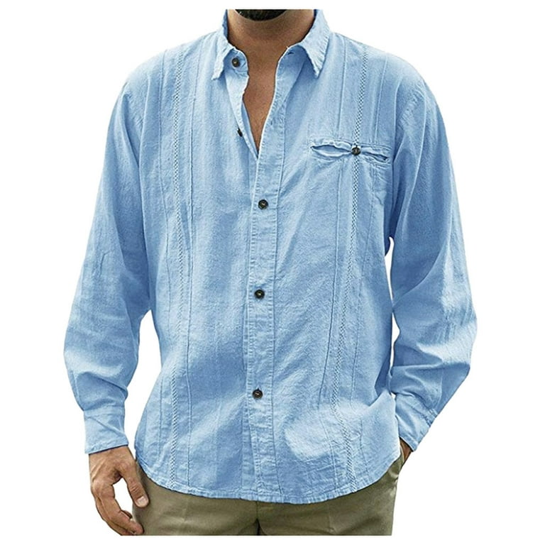 GWAABD Habit Fishing Shirt Collar Turn-down Solid Top Casual Blouse Sleeve  Beach Men's Fashion Long Button Men's blouse 