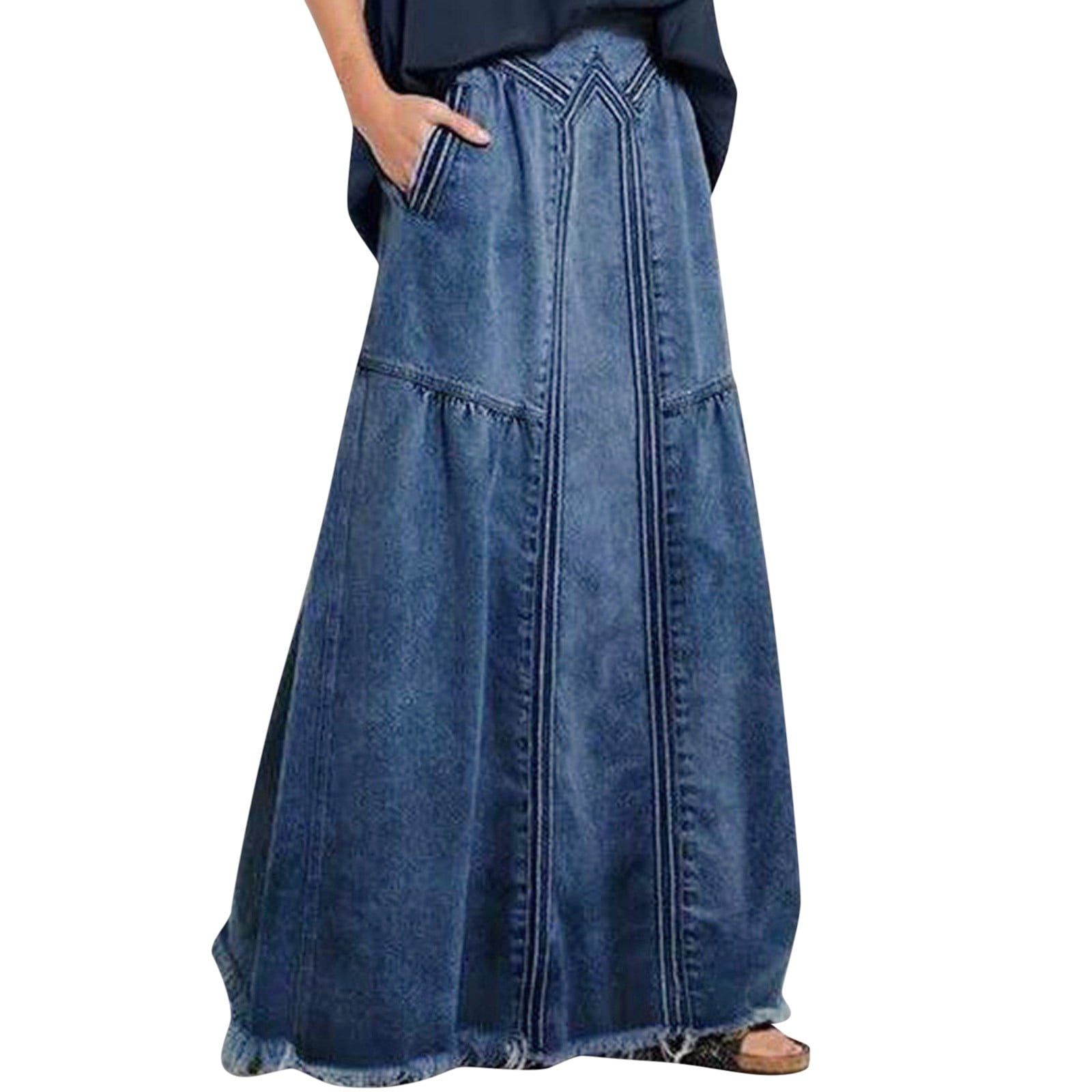 GWAABD High Low Skirts Women's Casual High Waist Denim Skirt Slim