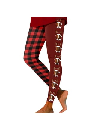  Christmas Black And Red Plaid Tribal Leggings Black Plaid  Stretchy Tights For Women 2XL