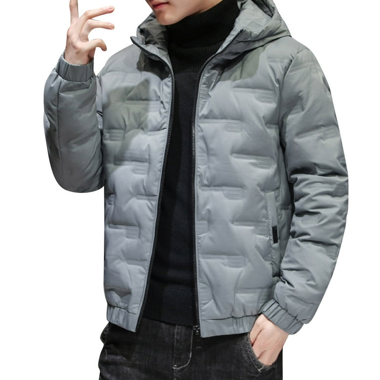 GWAABD Men's Jackets Quilted Puffer Jacket Winter Thermal Warm Velvet Zip  Up Oversized Lightweight Padded Down Coat with Hooded Solid Color Outerwear