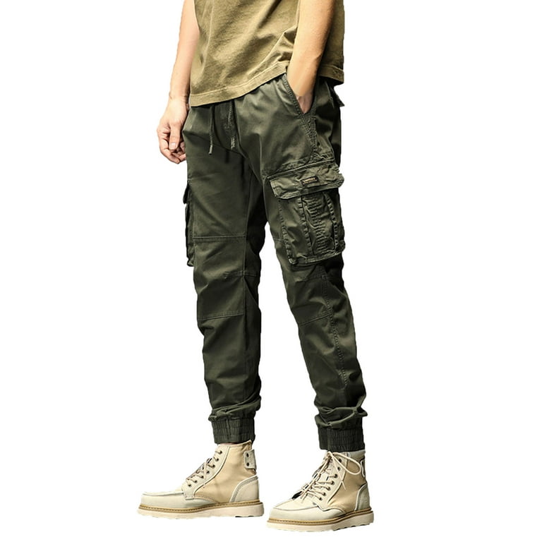GWAABD Mens Casual Joggers Pants Mens Cotton Plus Size Pocket Solid Elastic  Waist Pants Overall Pants