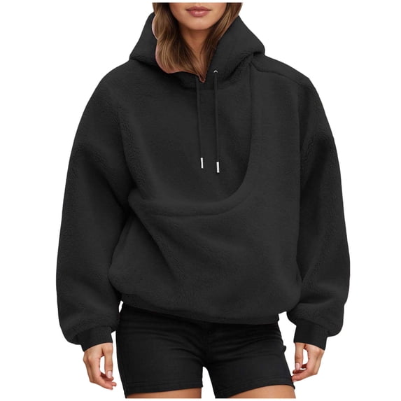 GWAABD Pet Pouch Hoodie for Women Kangaroo Pocket Hoodie Dog Pouch Sweatshirts Pet Carrier Pullover Long Sleeve Tops Black S