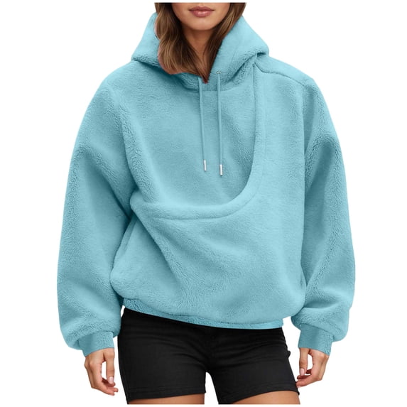 GWAABD Pet Pouch Hoodie for Women Kangaroo Pocket Hoodie Dog Pouch Sweatshirts Pet Carrier Pullover Long Sleeve Tops Sky Blue M