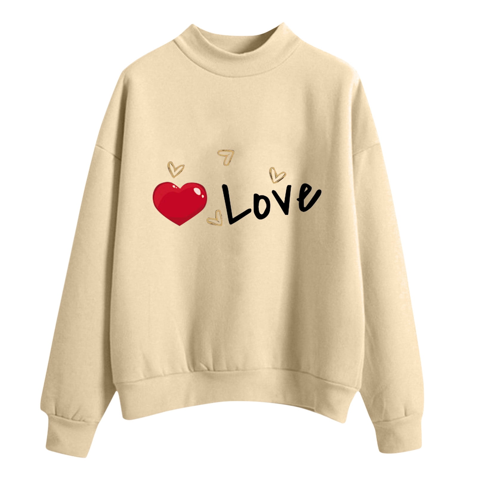 GWAABD Womens Long Sweatshirts for Leggings Women Valentine's Day Letter  Print Hoodie Casual Pullover Loose Shirt Lightweight Tops 