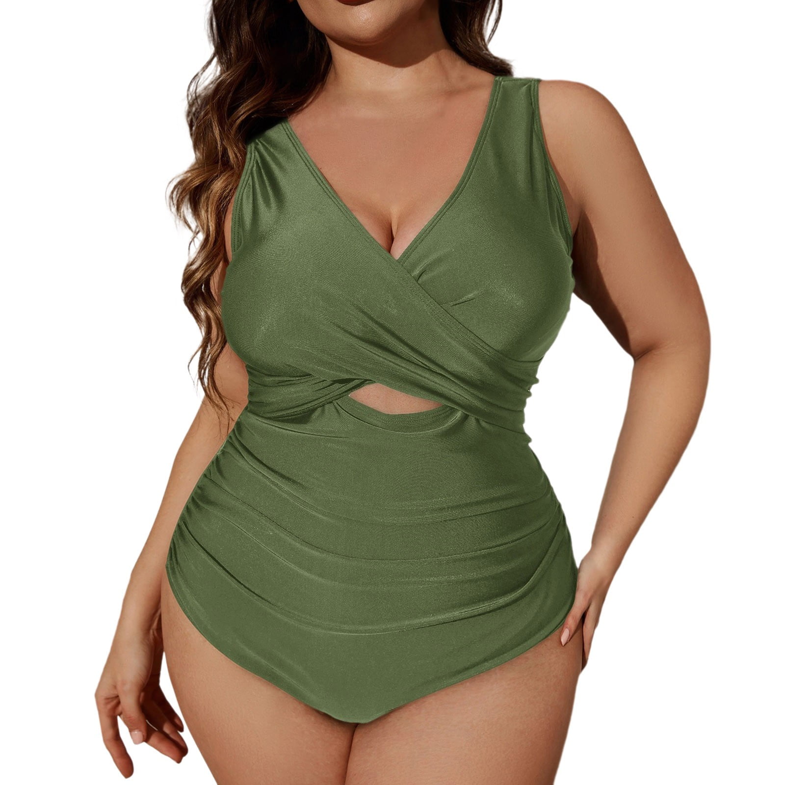 CUPSHE Plus Size One-Piece Swimsuit - High Neck, Cutout Design, Self-Tie Straps, Slimming 2 thumbnail image