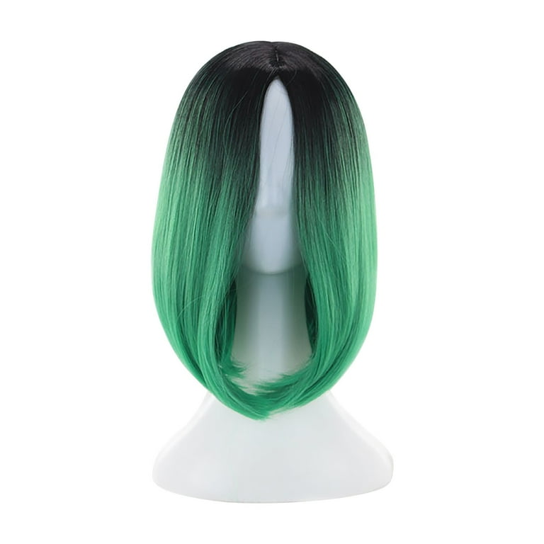 GWAABD U Part Human Hair Wig Party Wig Gradient Short Straight Hair Highlight Female Wig Wig Realistic Straight with Flat Bangs Synthetic Colorful