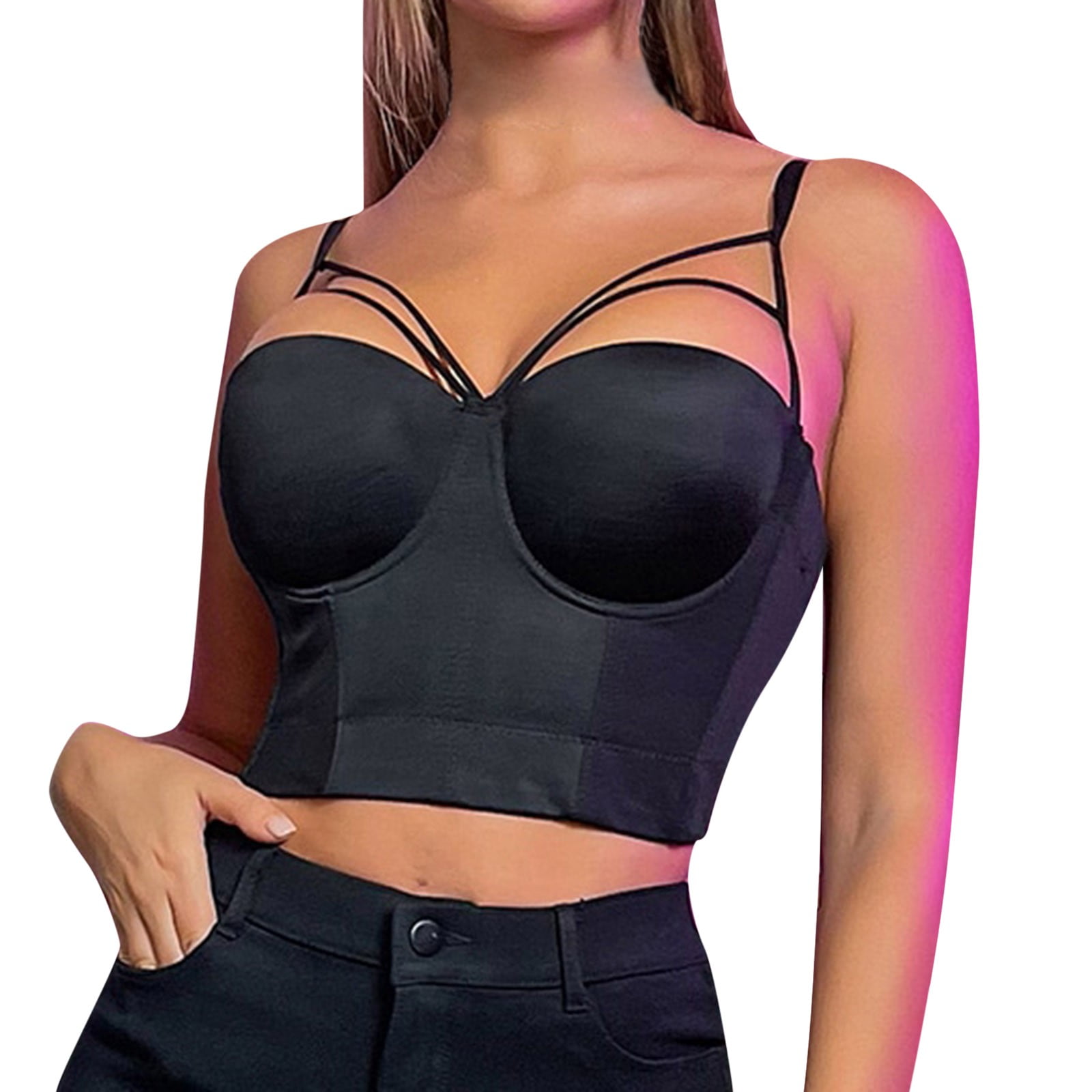 Tank With Built-In Bra Women vest Solid Crop Top Push Up Padded