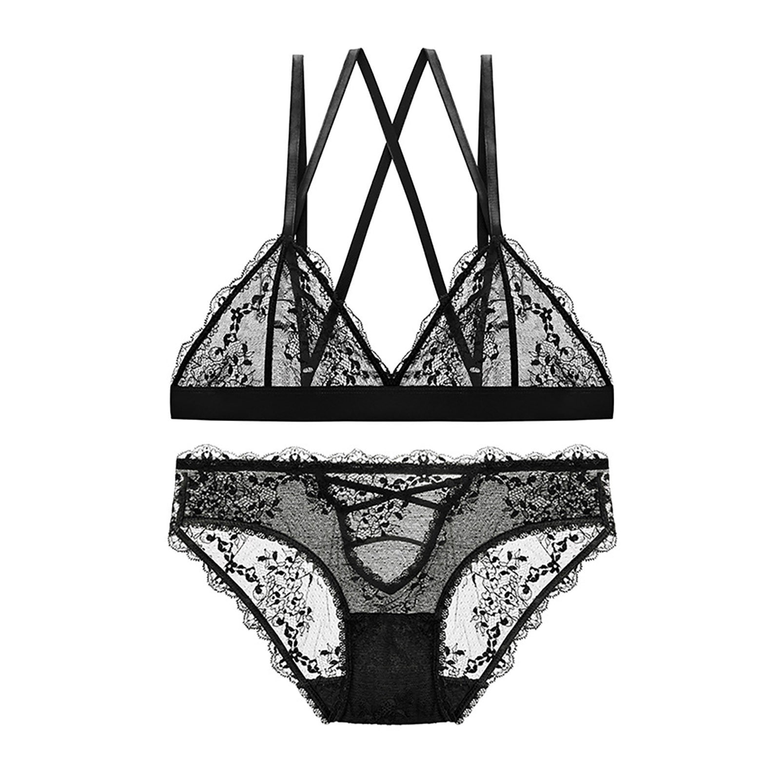 GWAABD Womens Couple Dress for Husband and Wife Party Wear French Triangle  Cup Ultra Thin Rimless Underwear Hollow Lace Breathable Bra Set 