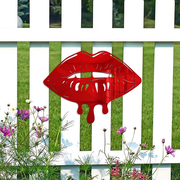 GWAAMB 15.7"x11.6" Metal Lips Wall Decor Iron Hanging Ornament Waterproof for Bedroom Patio Yard Fence, T