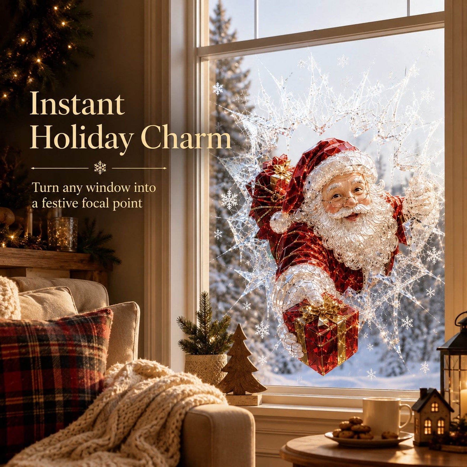 GWAAMB 2026 Christmas Window Decal, Crystal Santa Claus Cling, Peel and ...