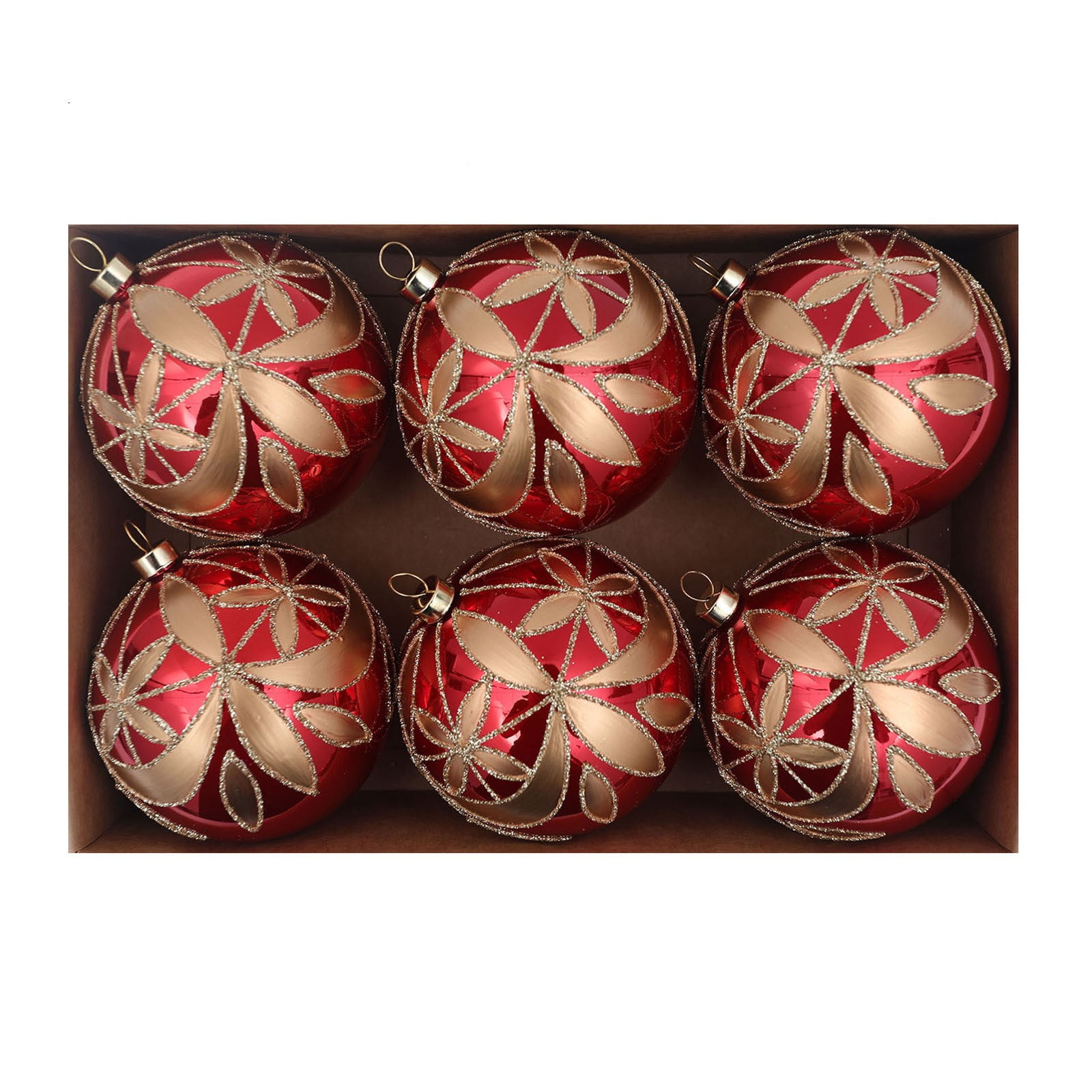 GWAAMB 6pc Christmas Ball Geometric Flower 3.15in, Shatterproof Holiday ...