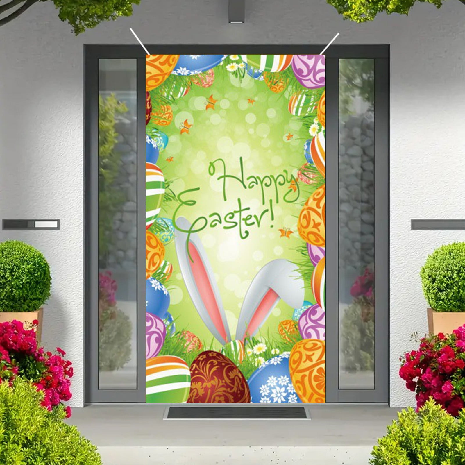 Easter Decorations Set Happy Easter Banner With 4 Pcs Easter Bunny 3D Honeycomb Paper Egg Ball