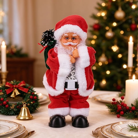 GWAAMB Electric Hip Santa Decor, Dancing Santa Claus Figurine with Gift Sack, 14.25oz Festive Desktop Shelf Display for Christmas Indoor Party