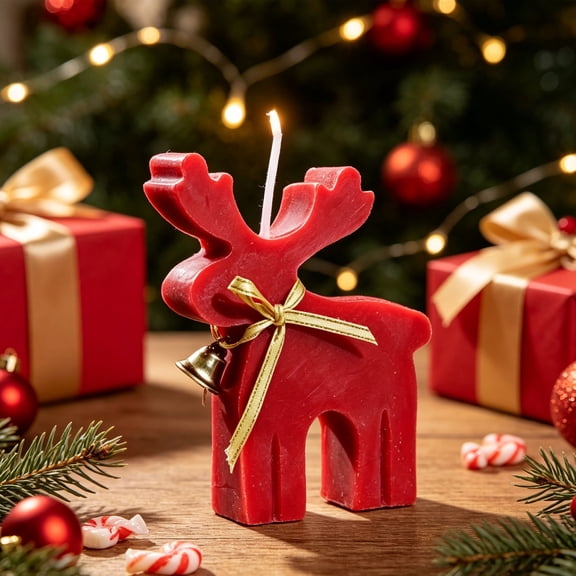 GWAAMB Handmade Reindeer Figurine Candle, 3.94in Wax Christmas Scented Candle Ornament for Holiday Dinner Table Winter Home Decor (A)