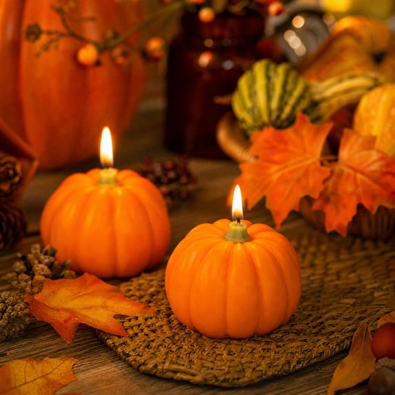 GWAAMB Set of 2 Pumpkin Aromatherapy Candles, 2.48 in Handmade Wax Ornament, Cotton Wick for Thanksgiving Halloween Tabletop Decor, Home Party Decor, Orange