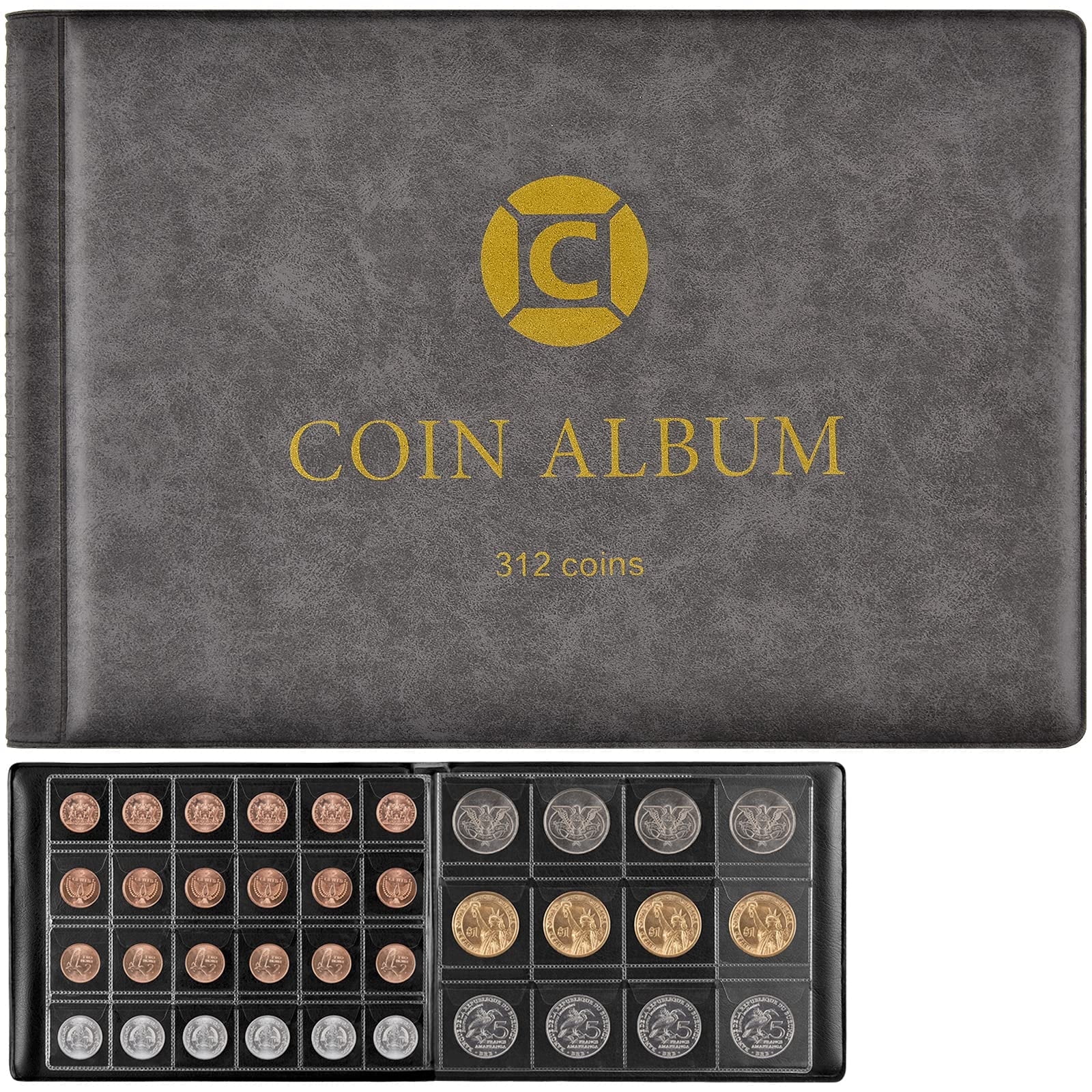 Fleurvie Gray 312 Pockets Coin Collection Holder