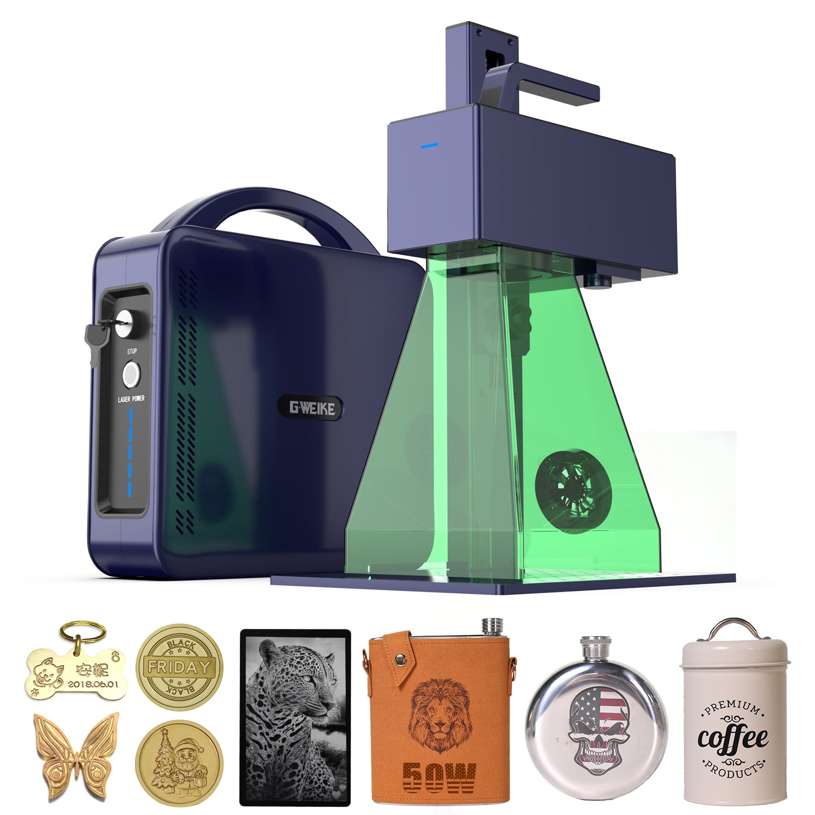 GWEIKE G2 Max 50W Fiber Laser Engraver with 3D & Deep Engraving, 15000mm/s Fast Laser Engraver Machine, 150x150mm Working Area, 0.001mm Laser Marking Machine for Jewelry, Metal, Leather, Dog Tags
